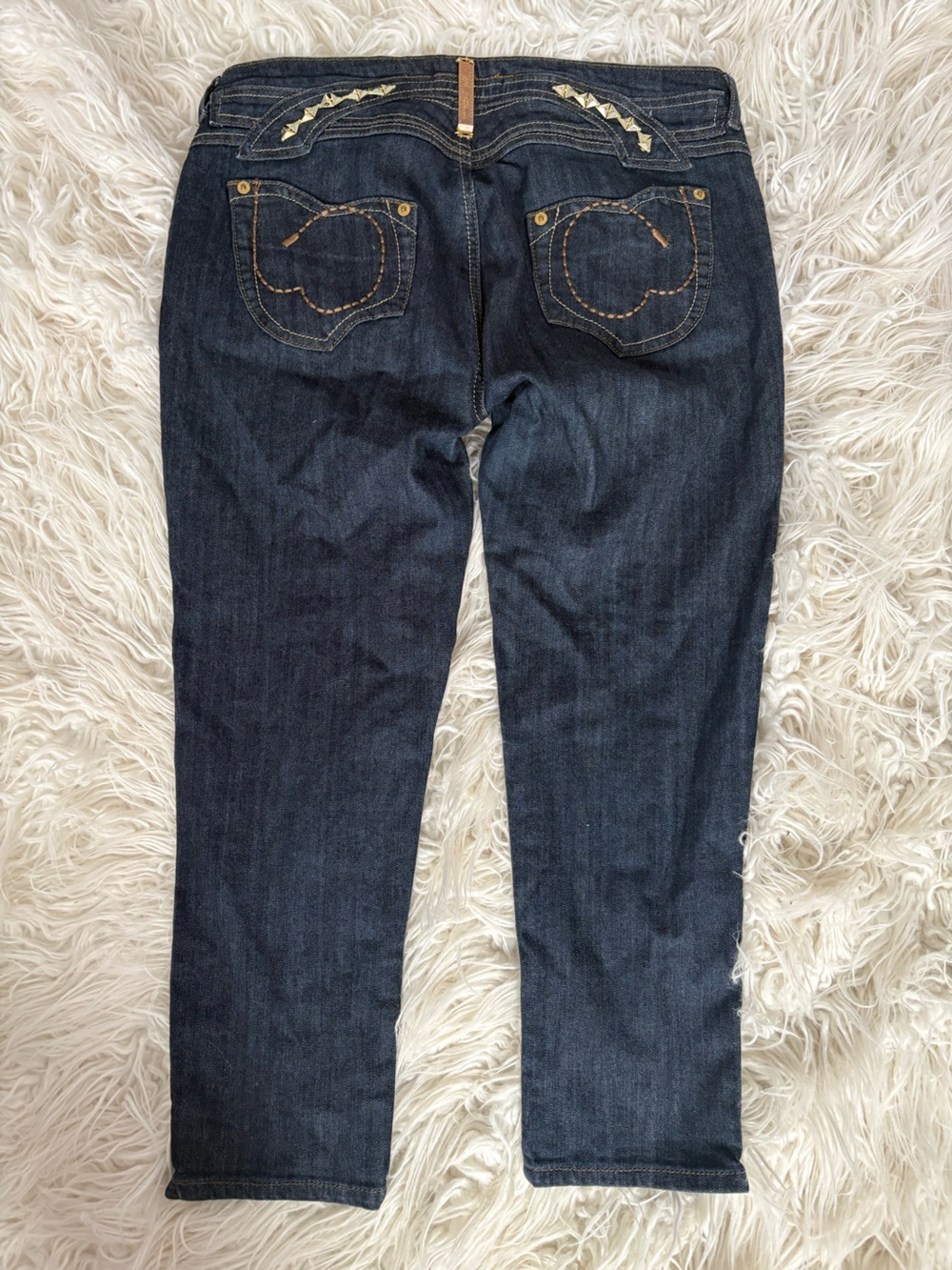 Vintage Y2K Apple Bottoms Dark Wash Jeans Studded Pockets Ankle Zip Size 13 / 14
